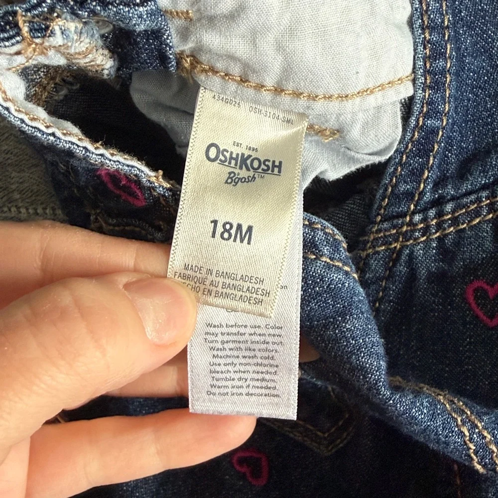 OshKosh B'gosh Kids Heart Denim Overalls -‎ Dark Blue 18 Months